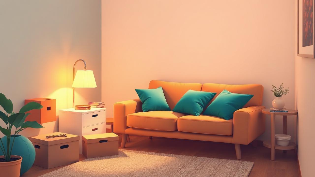 Small apartment with a protective shield icon over the furniture